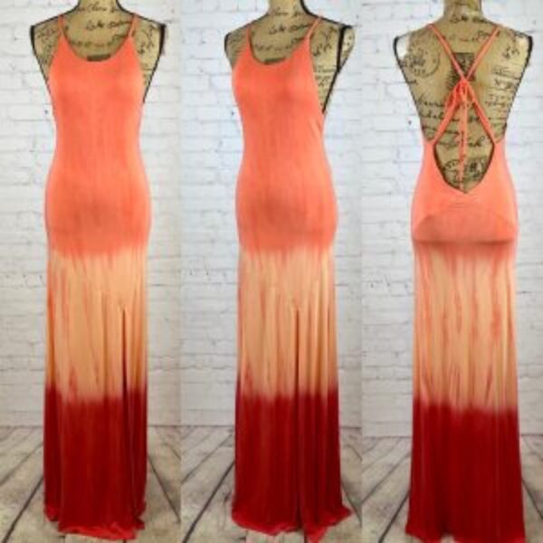 Gypsy Ombre Colored Cross Ties Open Back Maxi