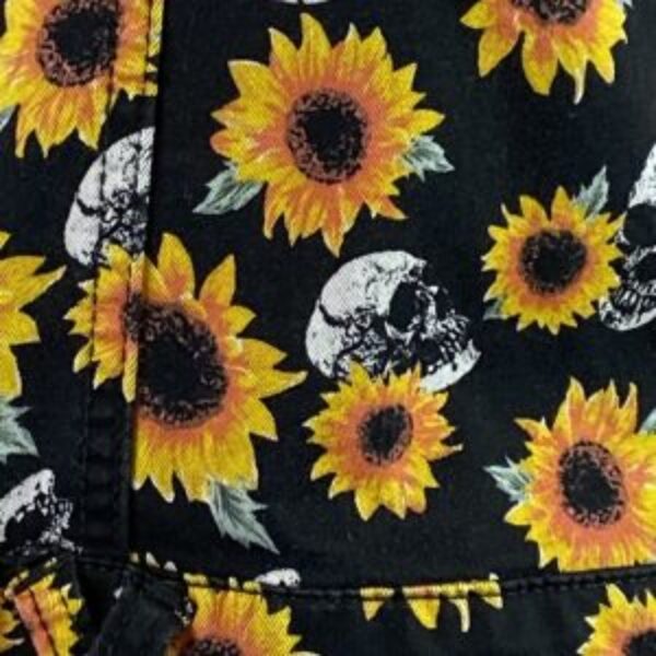 HT Denim Black Sunflower Skull Print Shortalls