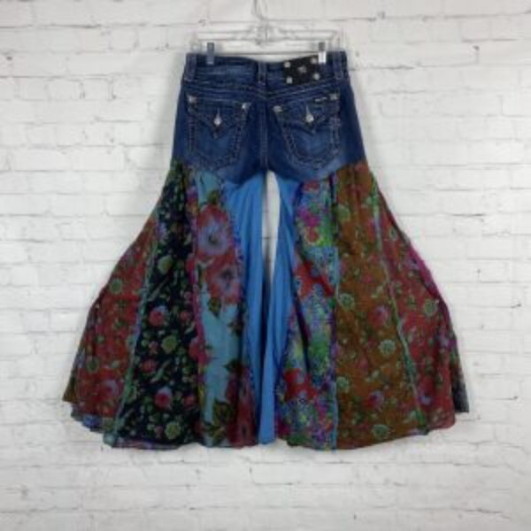 Upcycled Miss Me Jeans Layered Boho Bell Bottoms