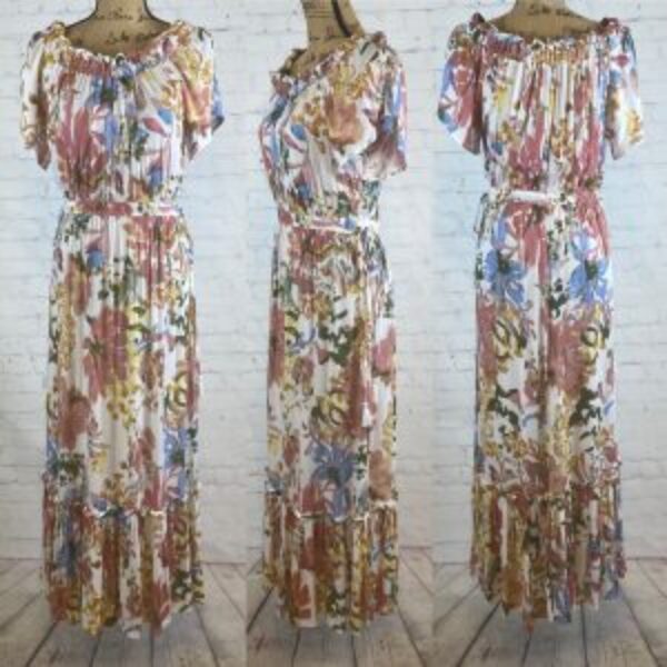 New Direction Crinkly Floral On/Off Shoulder Ruffled Maxi