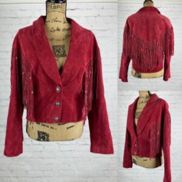 Saguaro Crimson Beaded Fringe Leather Jacket