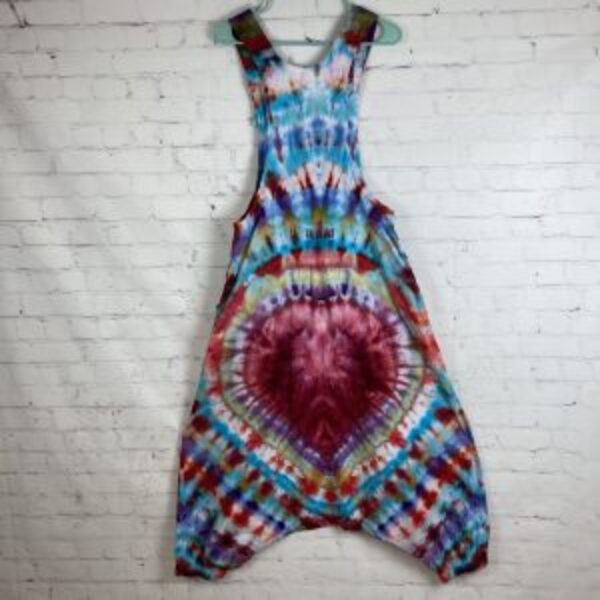 Ice Tie Dyed Heart Design Harem Overall Jumpsuit