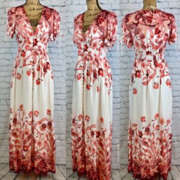 Hello Molly Boho Floral Button Front Fitted Bodice Maxi