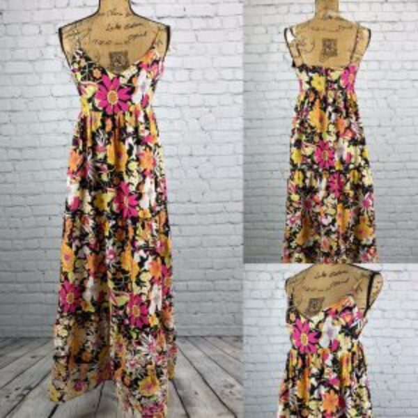 Forever 21 Black Floral Multi Tier Eyelet Ruffled Maxi