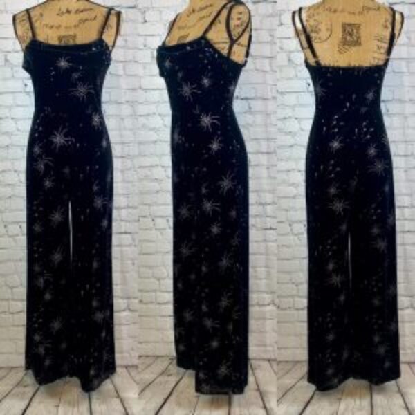 Cider Black Velvet Ruched Neck Sparkly Firework Jumpsuit