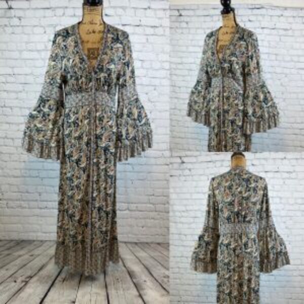 Chelsea & Violet Boho Paisley Print Bell Sleeve Button Down Maxi