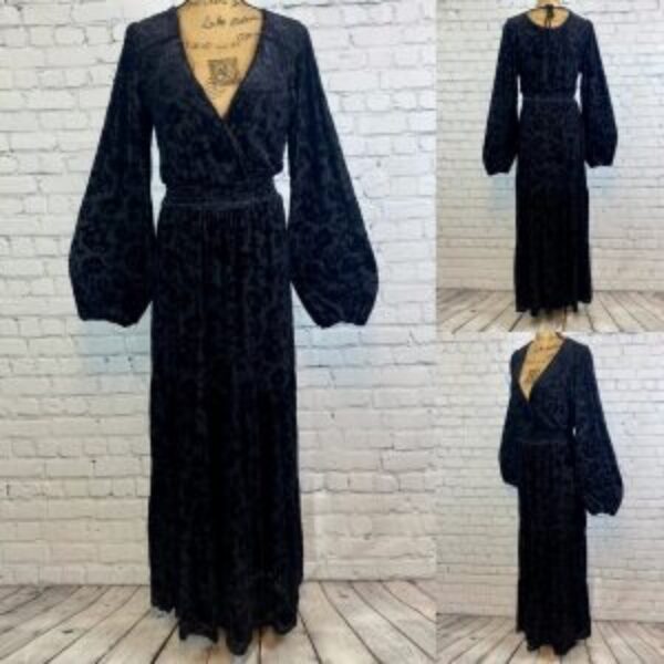 Knox Rose Black Burnout Velvet Crossfront Tiered Maxi