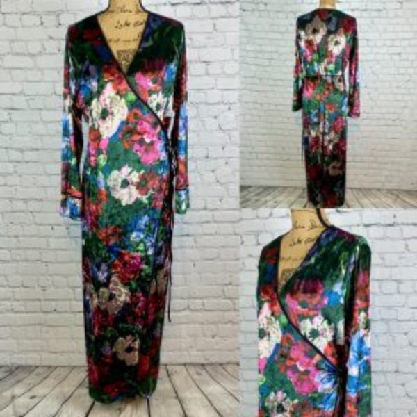 Zara Accessories Floral Velvet Kimono Wrap Dress