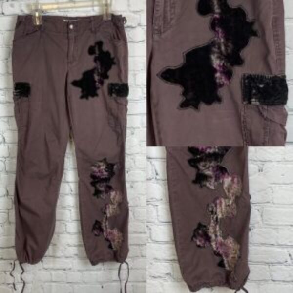 Express Y2K Vintage Velvet/Beaded Cargo Pants