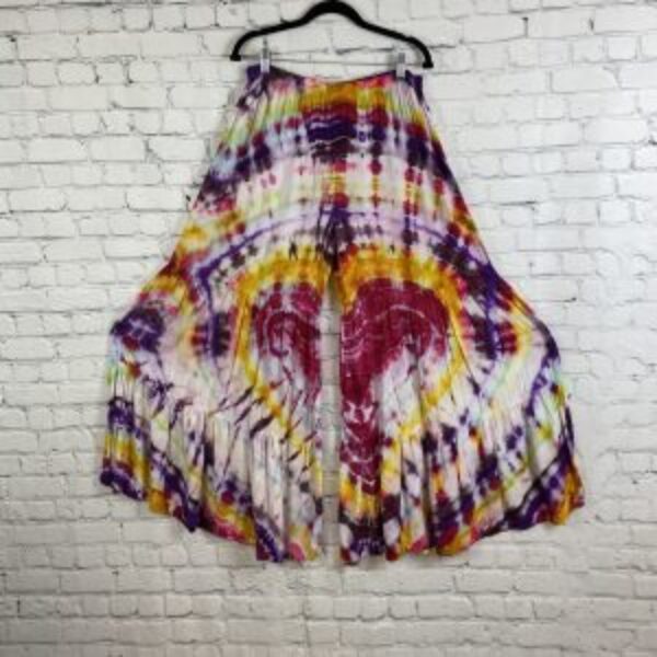 Geode Ice Tie Dyed Heart Multi Tier Palazzo Pants