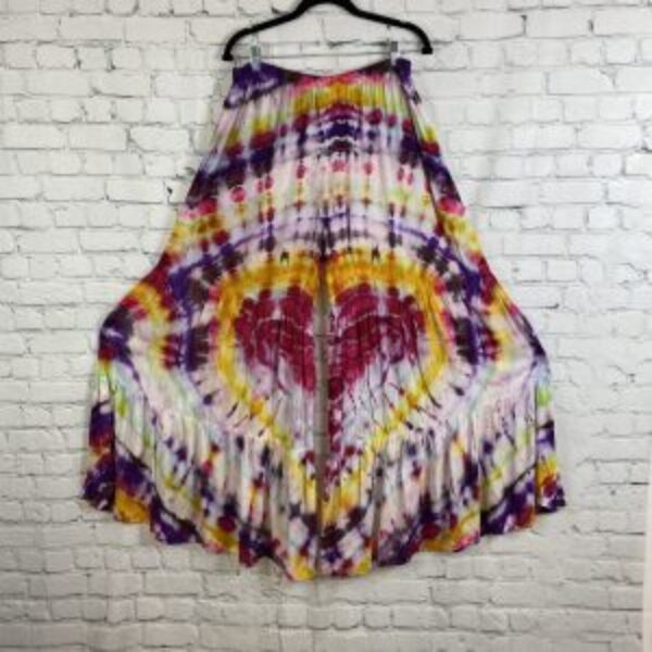 Geode Ice Tie Dyed Heart Multi Tier Palazzo Pants