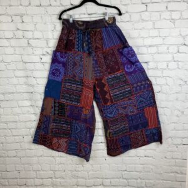 Boho Purple Patchwork Palazzo Pants