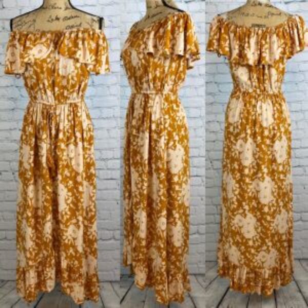 Band of Gypsies Floral Print On/Off Shoulders Button Front Maxi