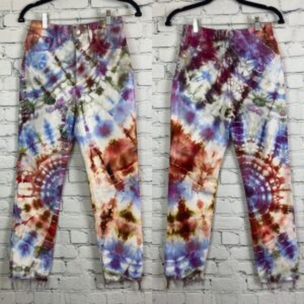 Ice Tie Dyed High Waist Frayed Hem Skinny Jeans