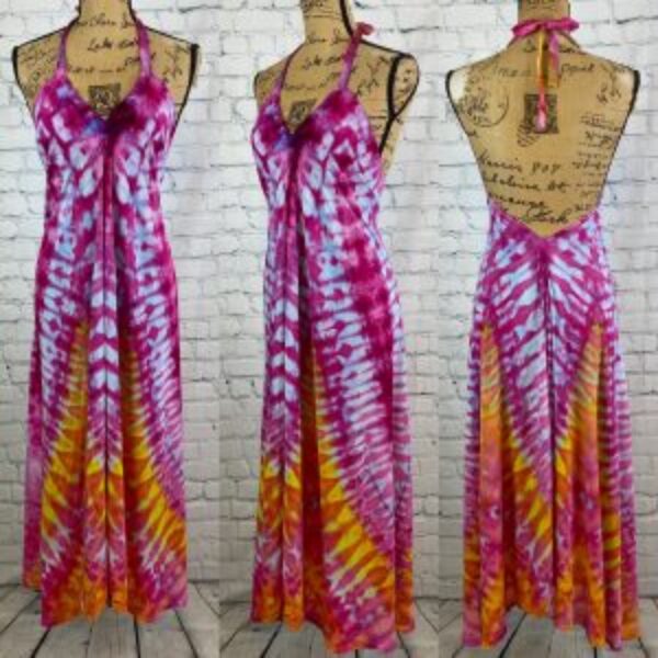 Soul Pink Rainbow Tie Dye Halter Dress