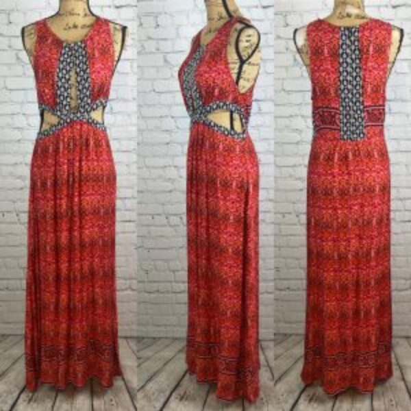 MinkPink Boho Print Front Peekaboo Side Cutouts Maxi