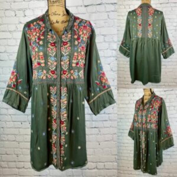 Johnny Was Embroidered Babydoll Long Sleeve Dress