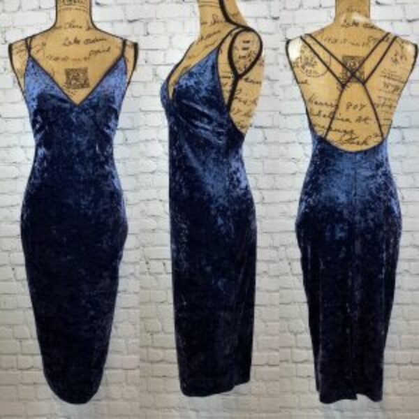 Paper Crane Blue Crush Velvet Cami Strappy Back Midi Dress