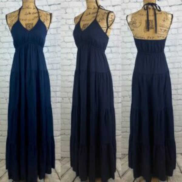 Express Midnight Blue Multi Tier Cami Halter Maxi