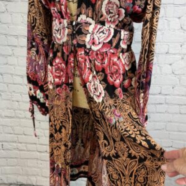 Angie Boho Floral Print Lantern Sleeve Long Kimono