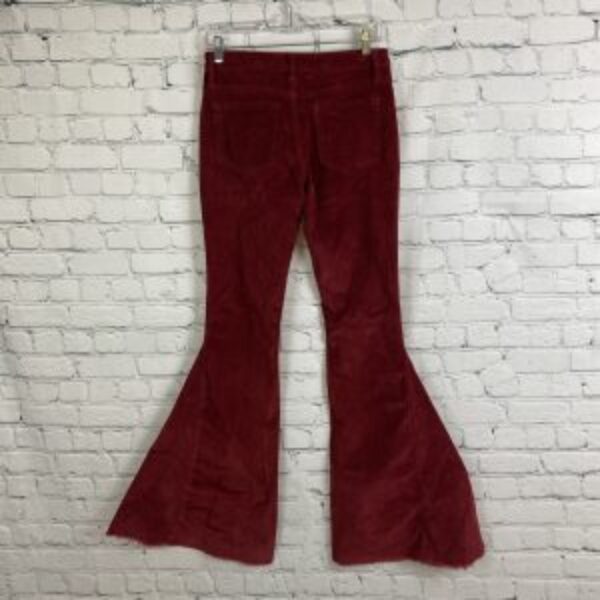 Bestto Wine Colored Corduroy High Waist Bell Bottom Pants