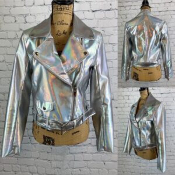 Forever 21 Silver Vegan Leather Irridescent Motorcycle Jacket