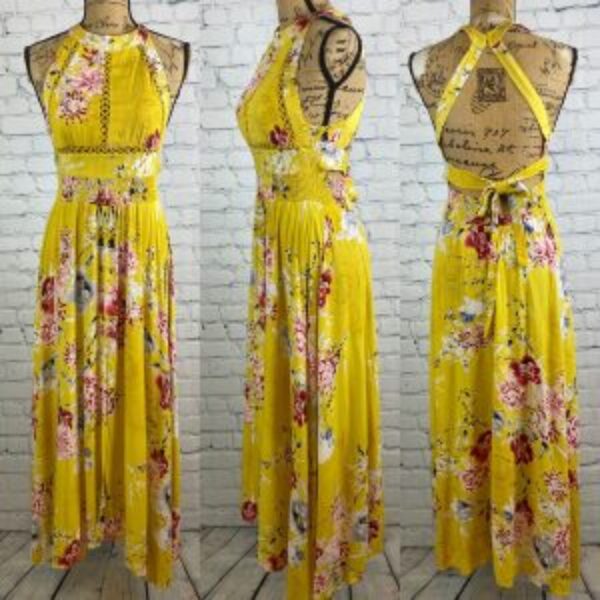 Jaase Yellow Floral Open Back Maxi