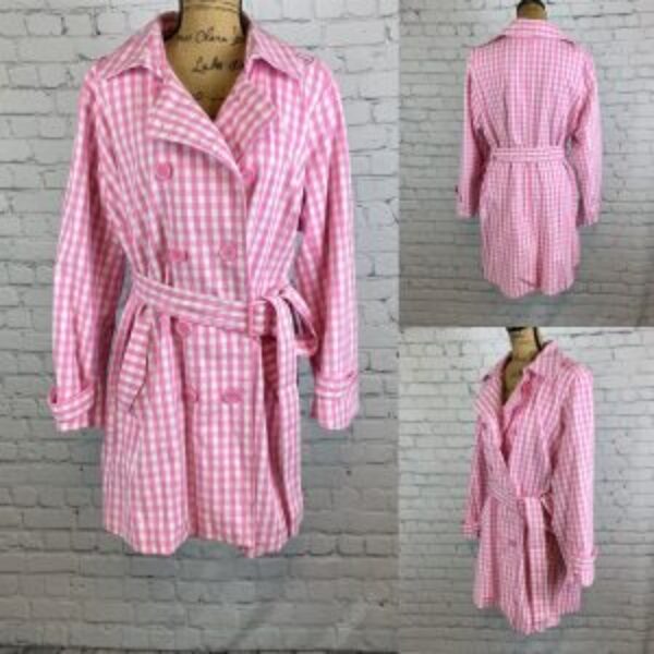 Joan Rivers Collection Pink Gingham Check Trench Rain Coat