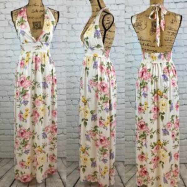 Forever 21 Floral Print Halter Style Maxi