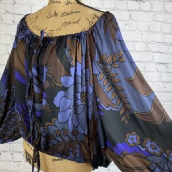 Olivaceous Purple/Brown Peasant Style Balloon Sleeve Top