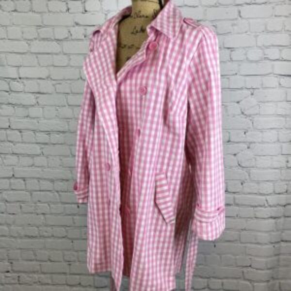 Joan Rivers Collection Pink Gingham Check Trench Rain Coat