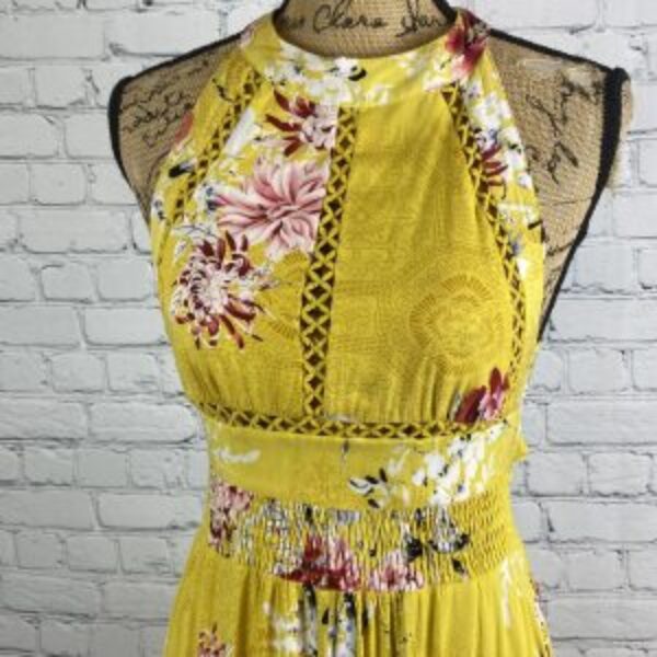 Jaase Yellow Floral Open Back Maxi