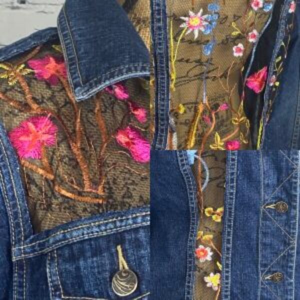 Upcycled Indigo Palm Sheer Embroidered Denim Jean Jacket