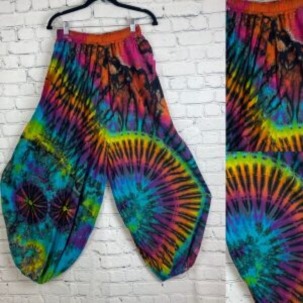 Black Rainbow Tie Dyed Harem Balloon Pants