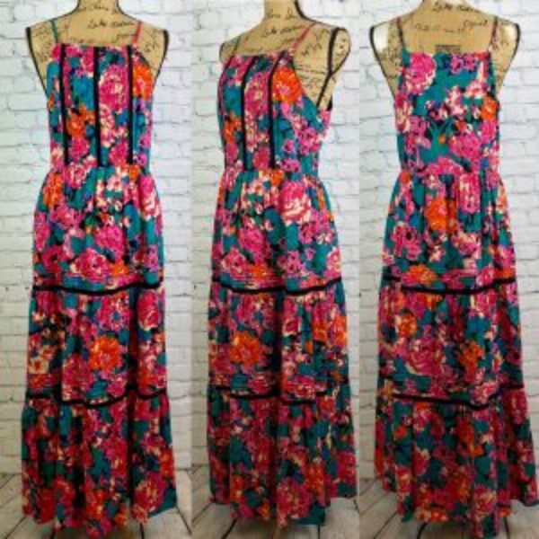 Chelsea & Violet Floral Print Ladder Lace Multi Tier Maxi