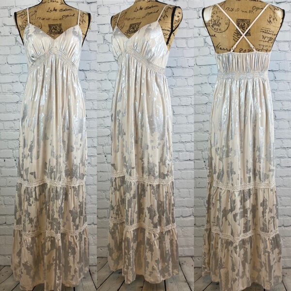 Mossimo Cream/Silver Shiny Dog Bone Print Cami Maxi