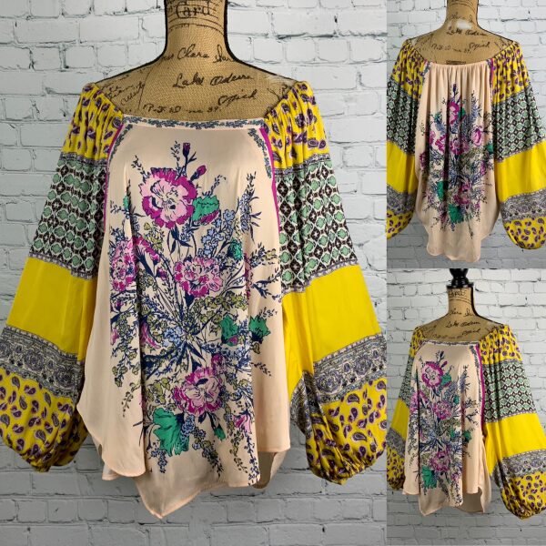 Free People Positano Floral Lightweight Boho Balloon Sleeve Top