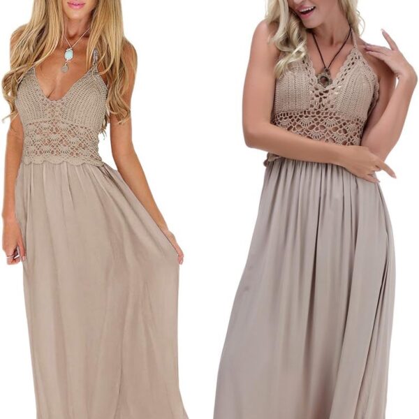 Lil Better Tan Crochet Cami Backless Maxi - Image 3