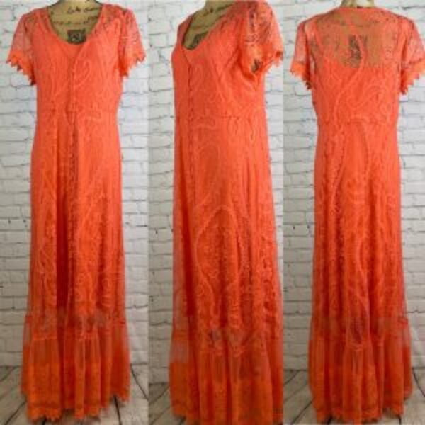 Torrid Coral Lace Button Down Front Slip Dress Maxi