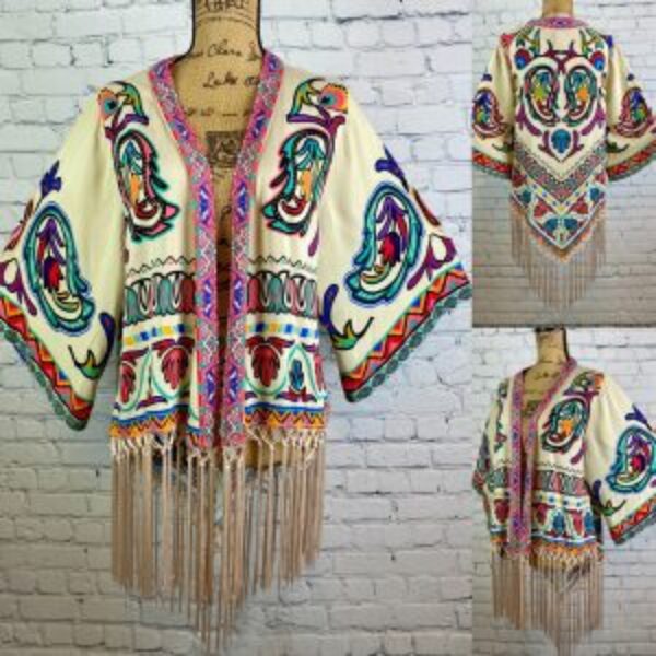 Flying Tomato Boho Print Fringed Open Front Kimono