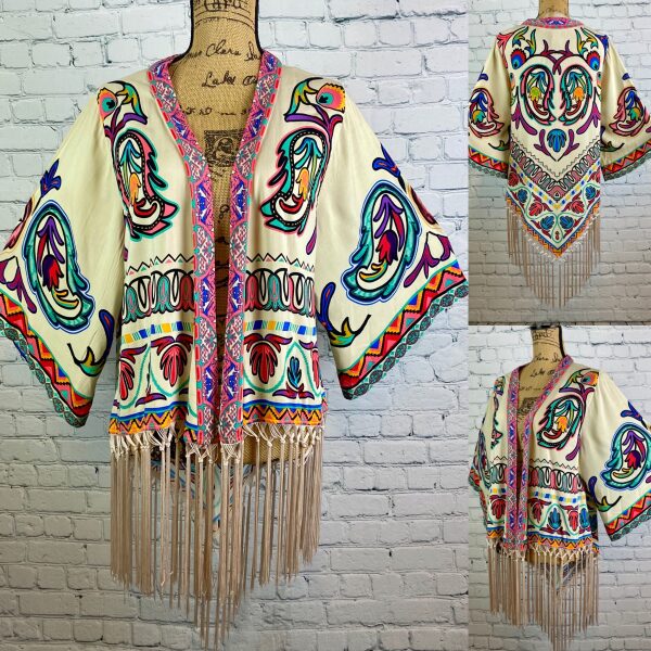 Flying Tomato Boho Print Fringed Open Front Kimono