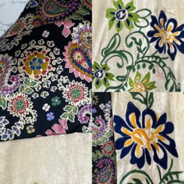 POL Velvet/Paisley Print Embroidered Details Open Front Kimono