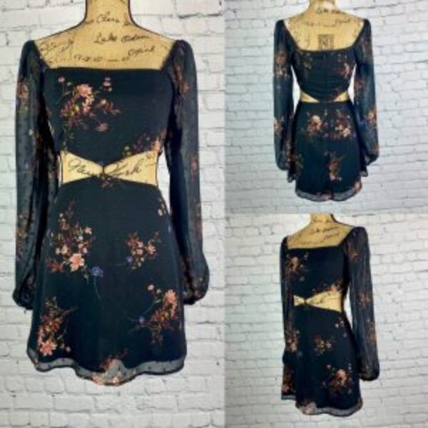 Forever 21 Semi Sheer Floral Swiss Dot Side Cutout Dress