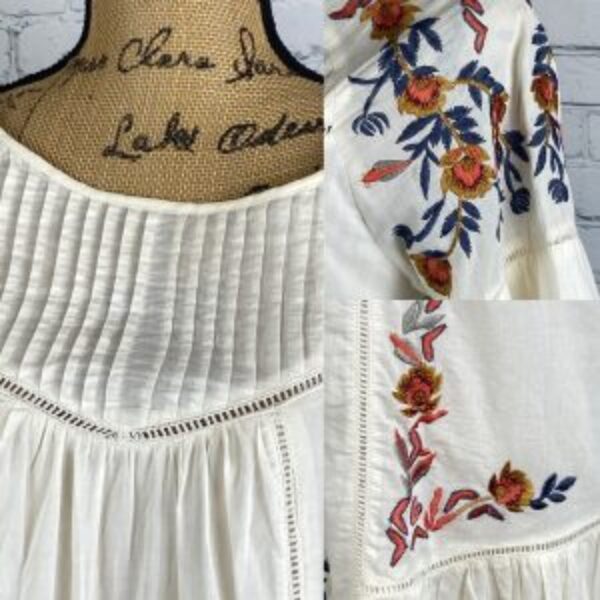 Free People White Embroidered Double Ruffle Sleeve Dress