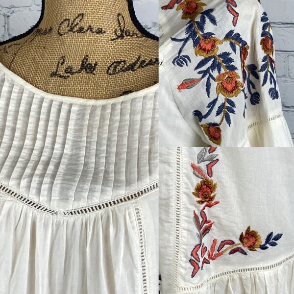 Free People White Embroidered Double Ruffle Sleeve Dress - Image 2