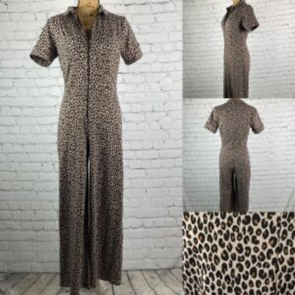 Wild Fable Animal Print Front Zipper Wide Leg Jumpsuit