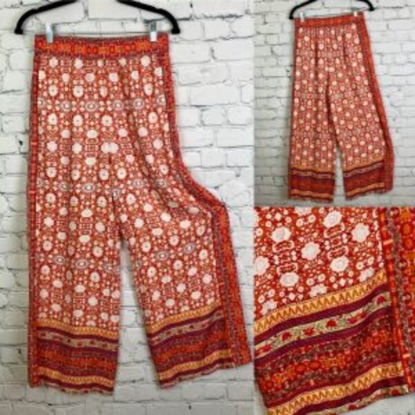 Anthropologie Bohemian Print Flowy Wide Leg Lounge Pants