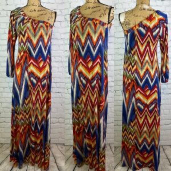 Allen B. One Shoulder Chevron Print Maxi