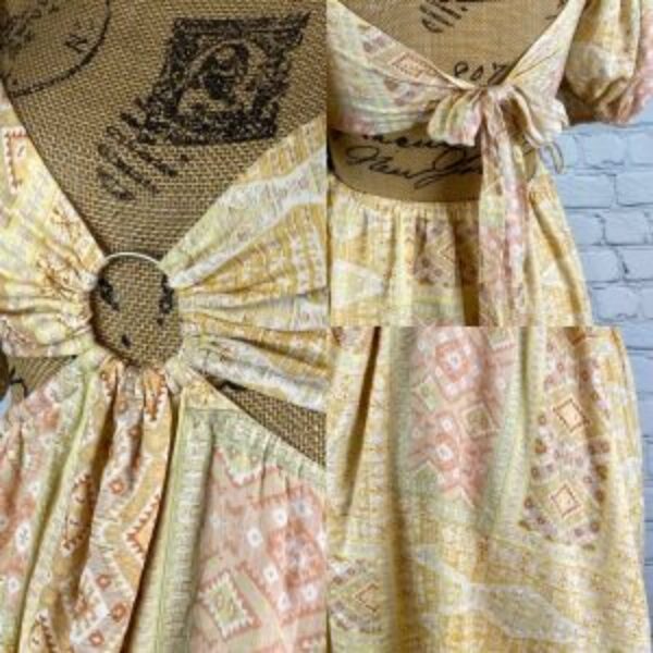 Sky to Moon Patchwork Print Front Ring Open Midrift Mini Dress