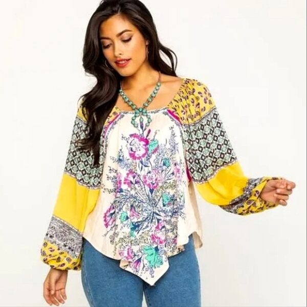 Free People Positano Floral Lightweight Boho Balloon Sleeve Top - Image 3